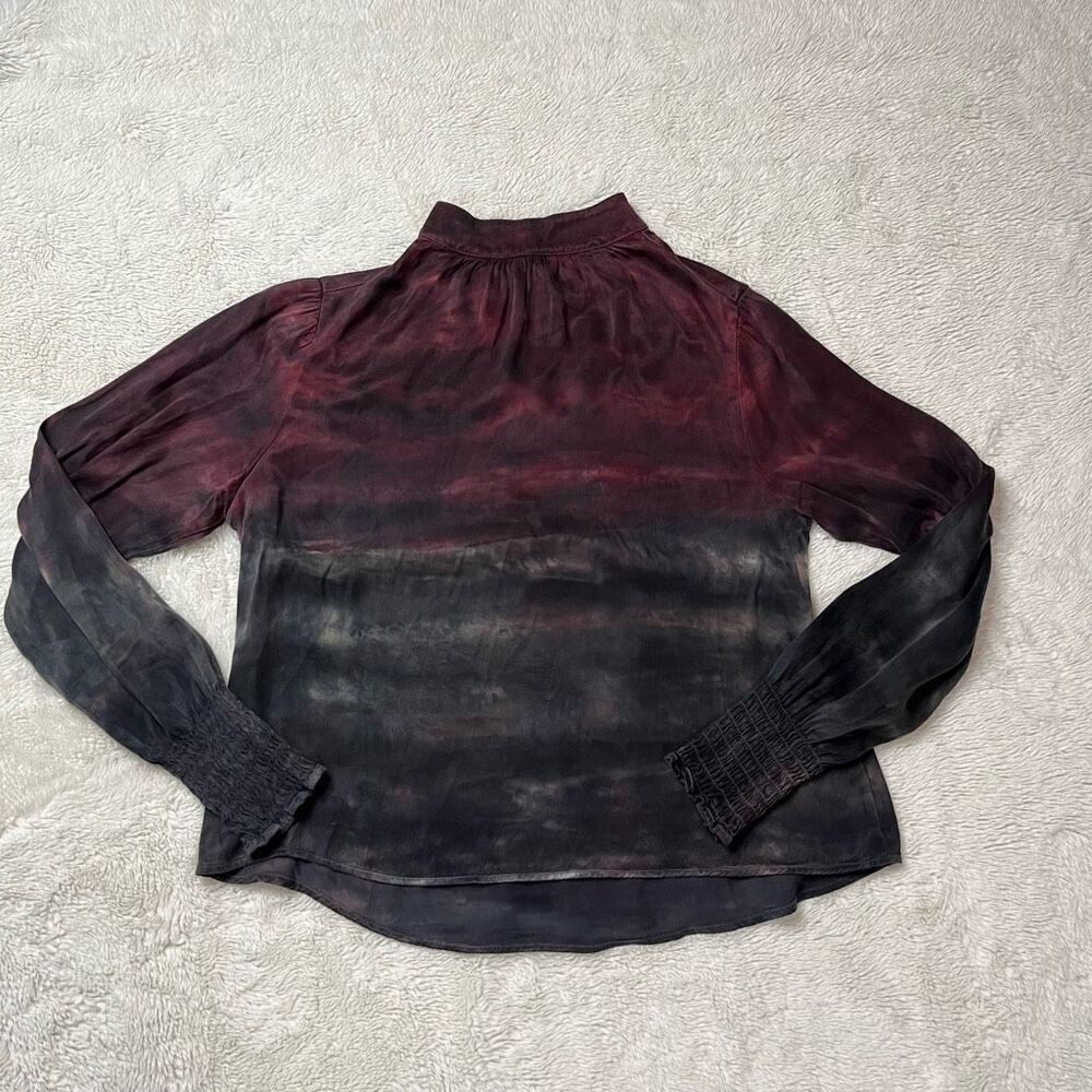 Cloth and Stone Women's Horizon Dye Mock Neck Puff Sleeve Blouse Red Gray Small